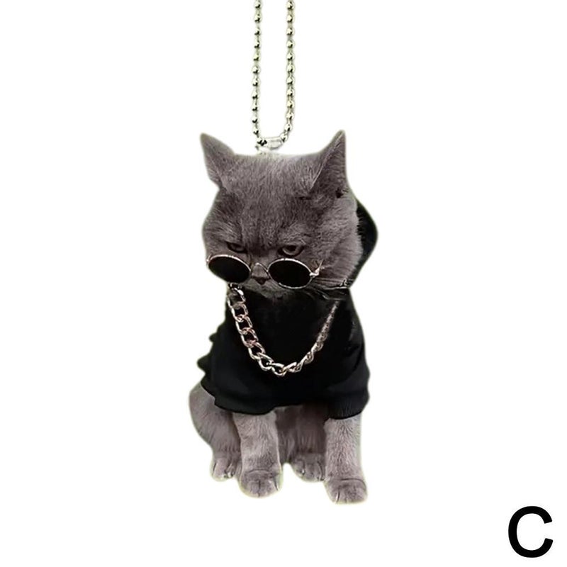 New Acrylic Flat Creative Cat Decorative Pendant for Car Rearview Mirrors and Keys